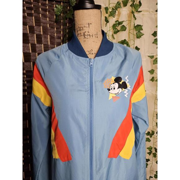 Disney Mickey Mouse Bomber Jacket Blue Graphic Lightweight Y2K Streetwear - Picture 2 of 8